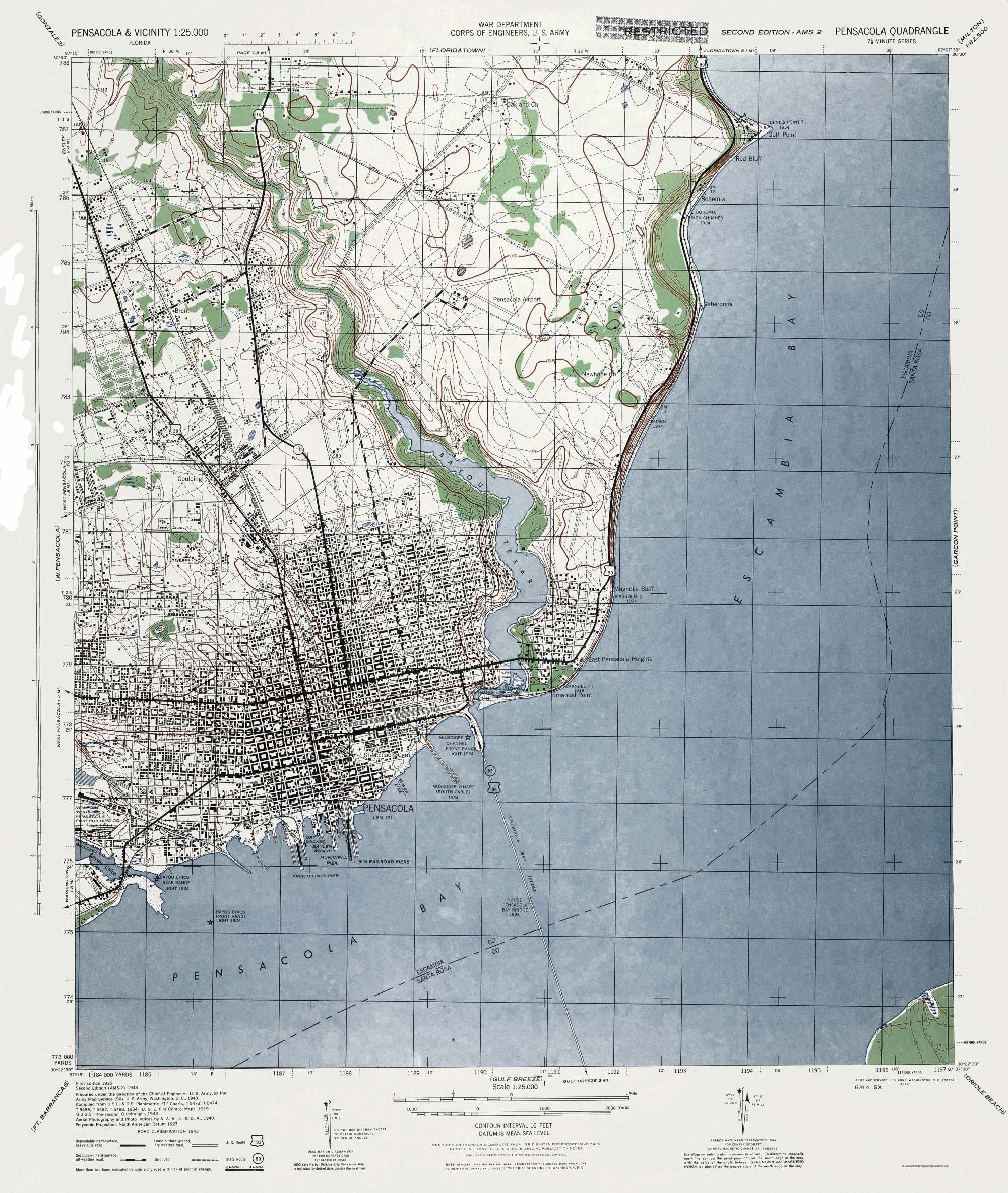 Old Topographical Map - Pensacola Florida 1944 - Printable Map Of Pensacola Florida