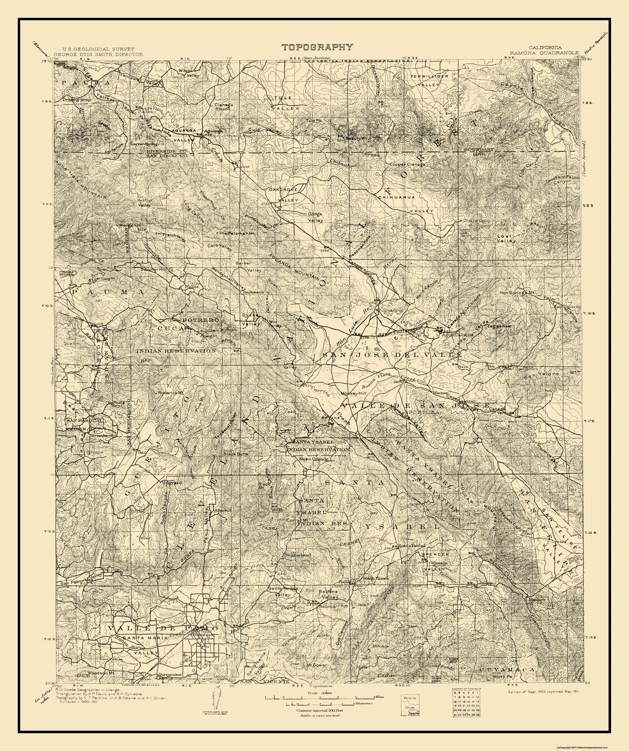Old Topographical Map - Ramona California 1903 - Ramona California Map