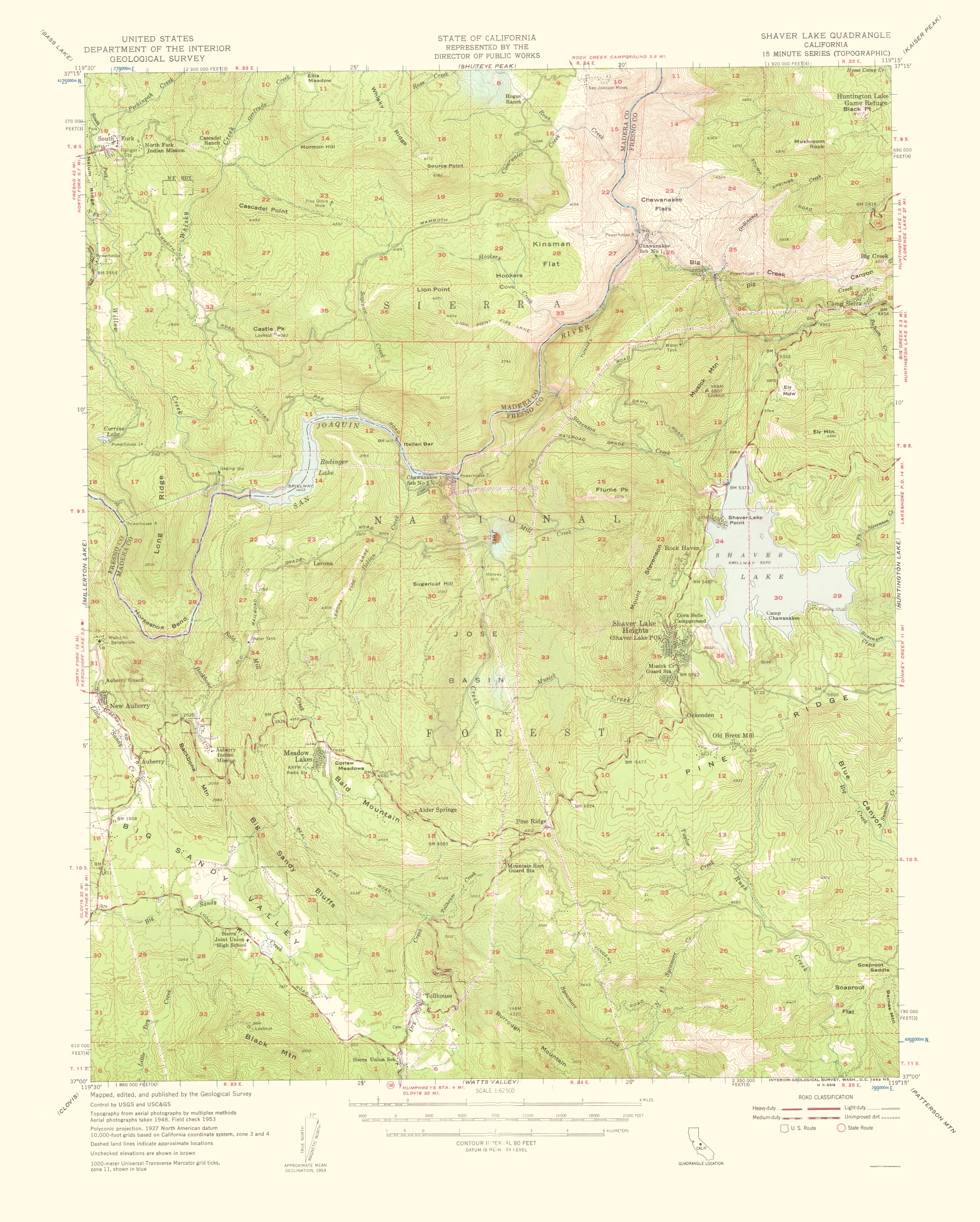 Old Topographical Map - Shaver Lake California 1959 - Shaver Lake California Map