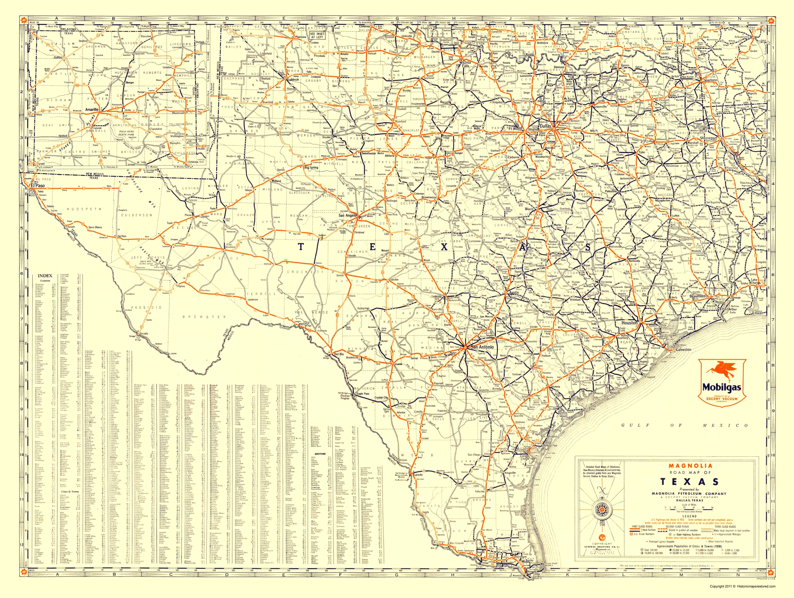 Old Travel Map - Texas Road Map From Magnolia Petro 1933 - Magnolia Texas Map