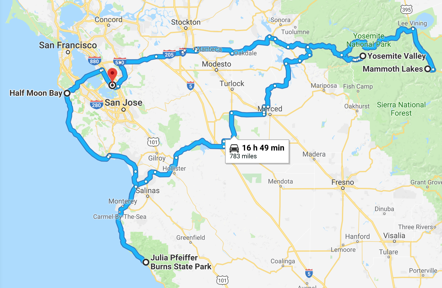 One Week In Northern California: Road Trip Itinerary | Frugal Frolicker - Northern California Road Trip Map