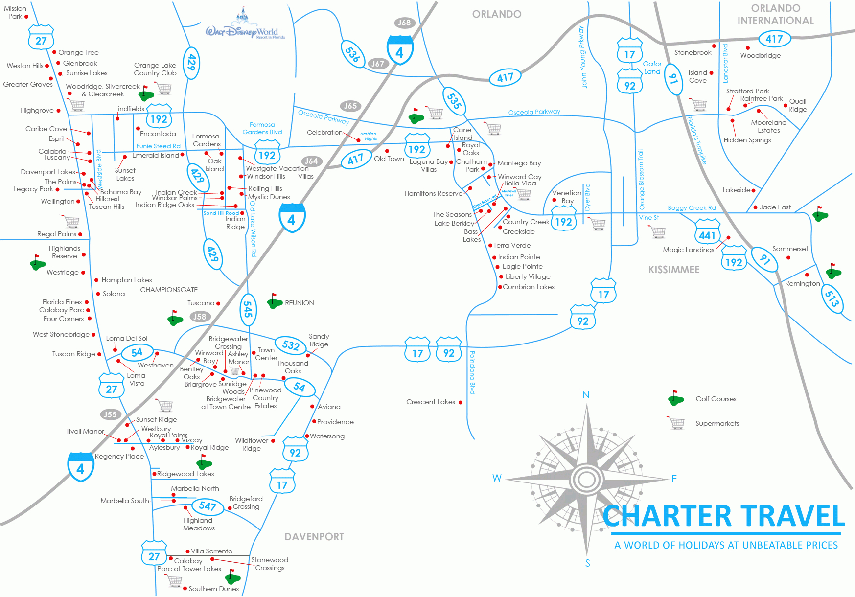 Orlando Villa Map | Tailormade Holidays - Charter Travel - Emerald Island Florida Map