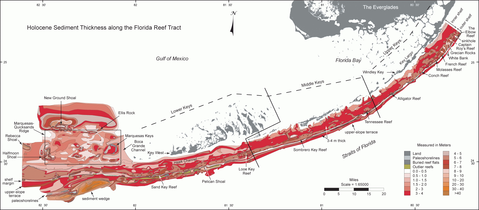 Overview Map—Reef And Sediment Thickness - Systematic Mapping Of - Florida Reef Map