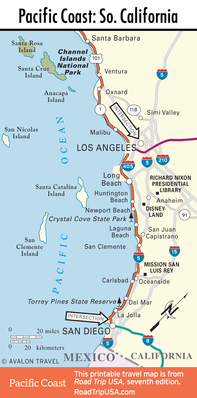 Pacific Coast California Road Map Map Of Southern California Coastal - Map Of Southern California Coastline