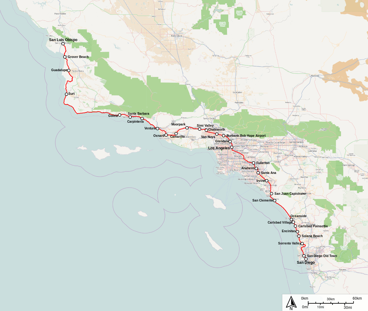 Pacific Surfliner — Wikipédia - Amtrak California Surfliner Map