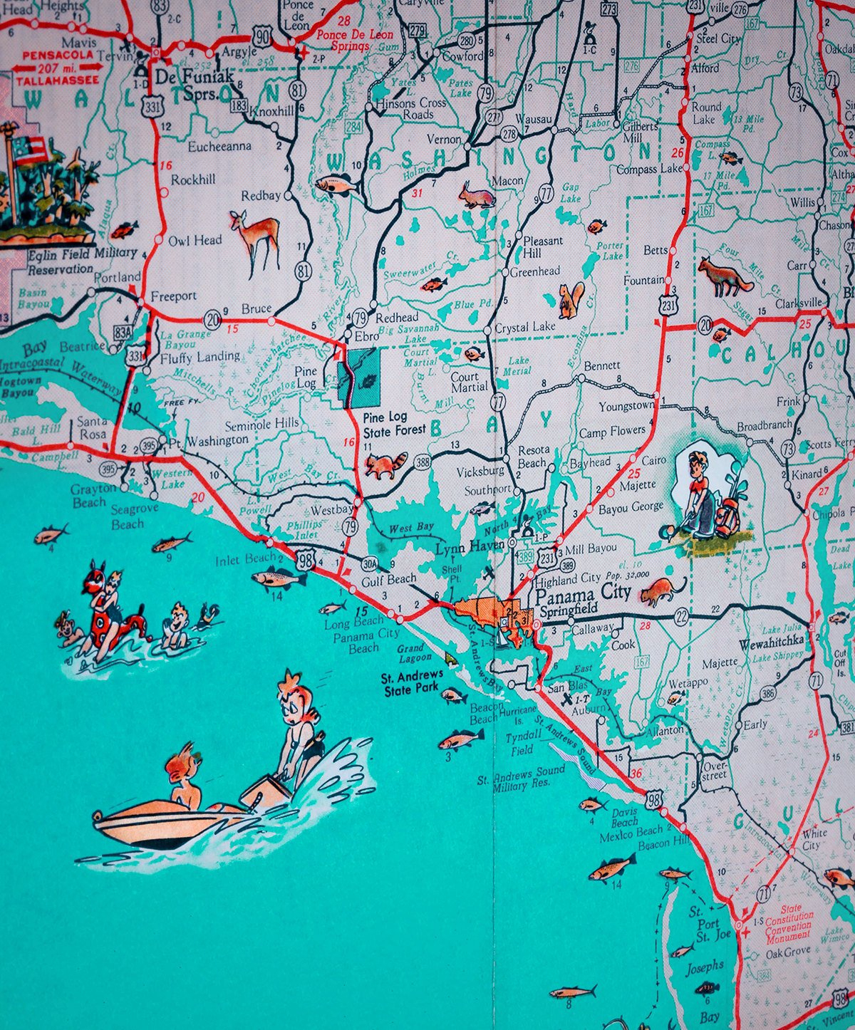 Panama City St Joe Florida Panhandle Beach Retro Map Print | Etsy - Map Of Florida Panhandle Beaches