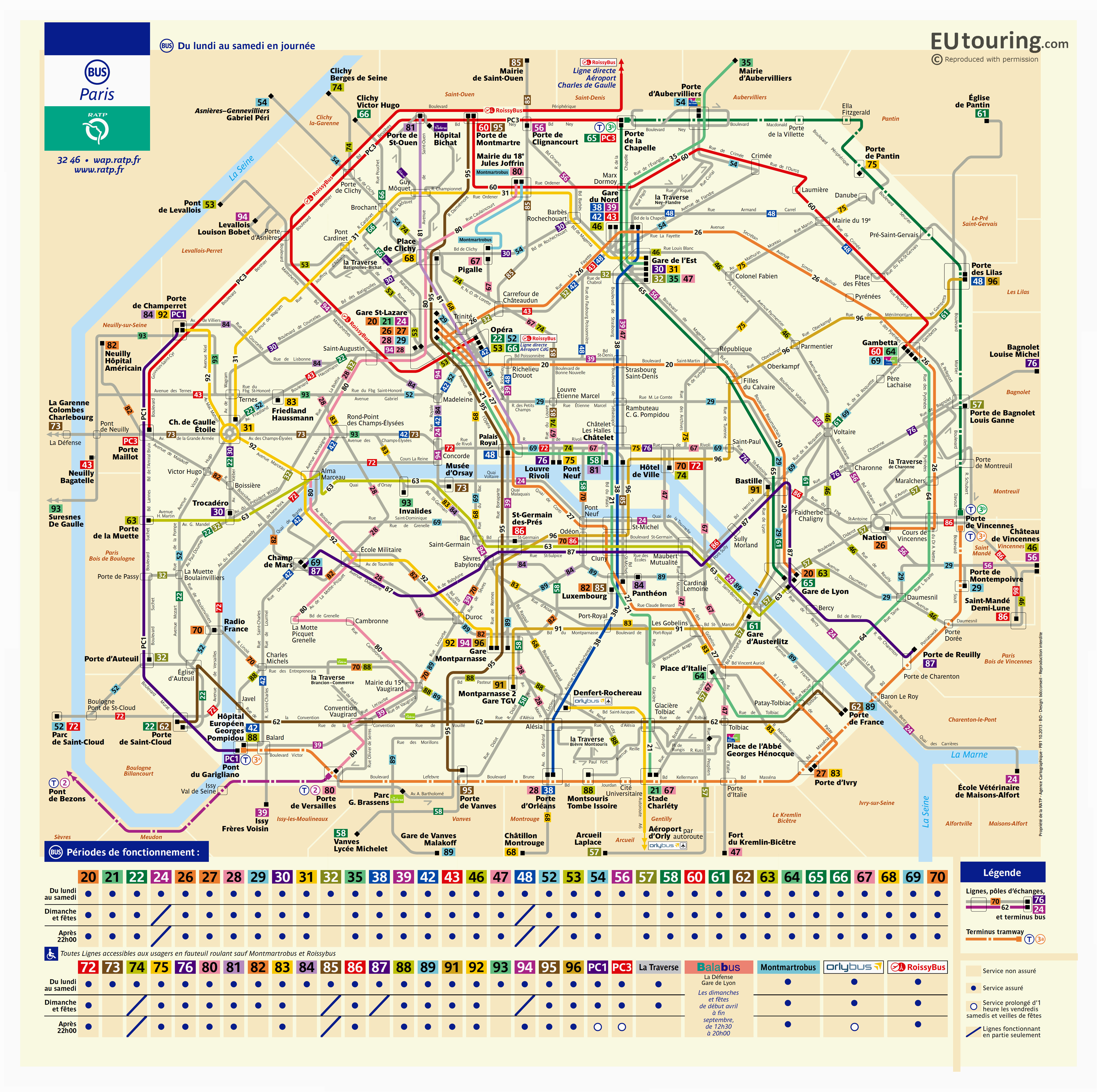 Paris Bus Route Maps With City Street Plan In Pdf Or Image File - Printable Route Maps