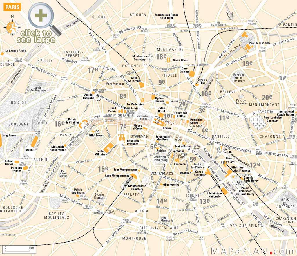 Paris Maps - Top Tourist Attractions - Free, Printable - Mapaplan - Paris Tourist Map Printable