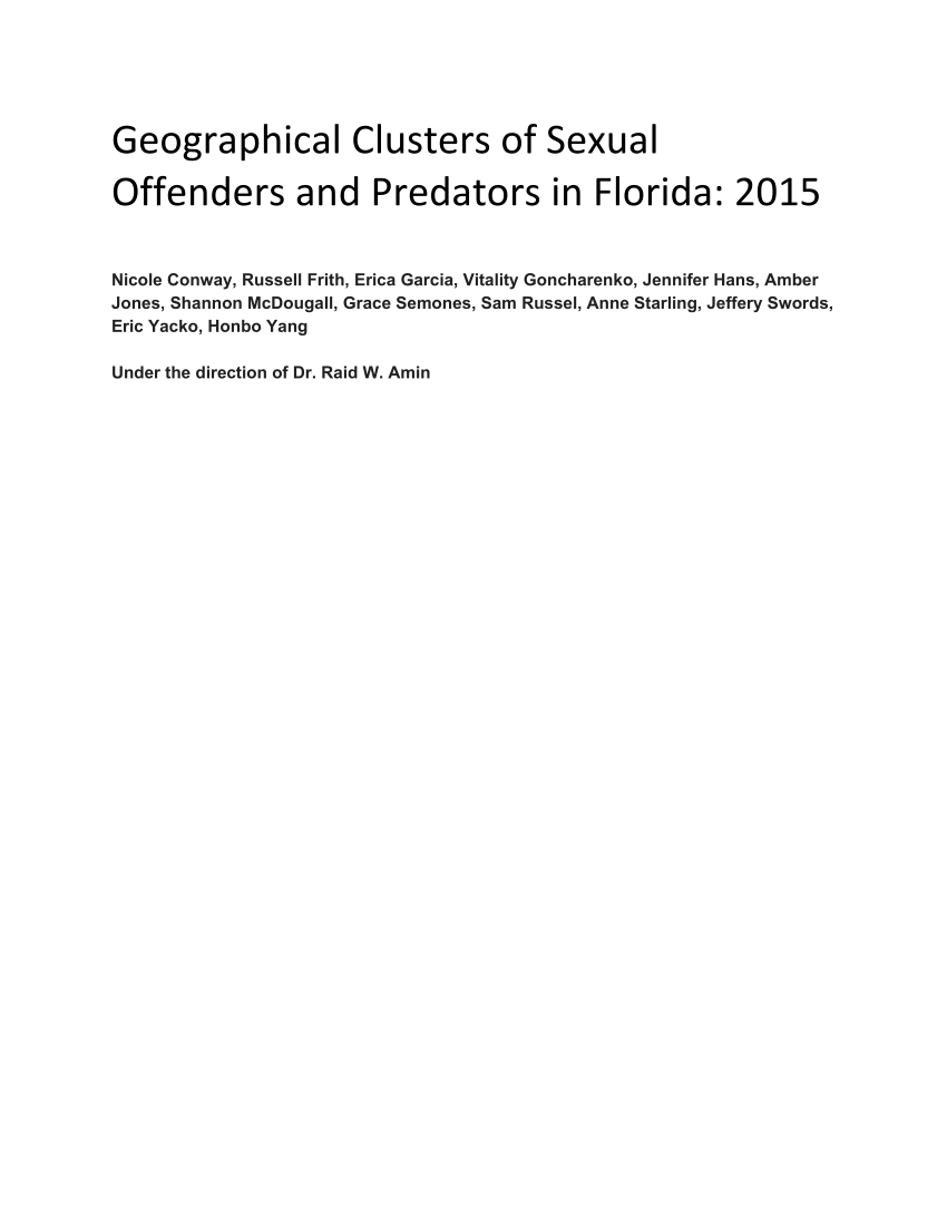 Pdf) Geographic Clusters Of Sexual Predators And Offenders In Florida - Sexual Predator Map Florida