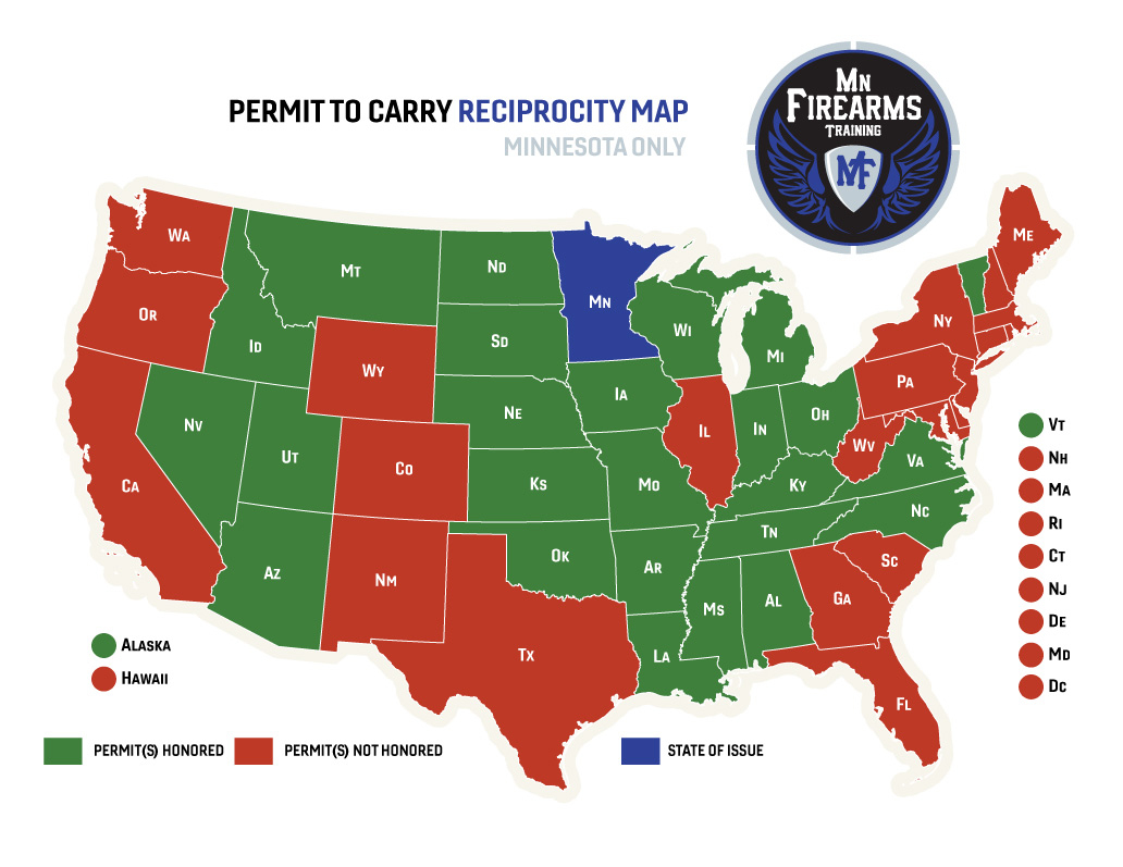 Permit To Carry Maps | Mn Firearms Training - Florida Non Resident Ccw Reciprocity Map