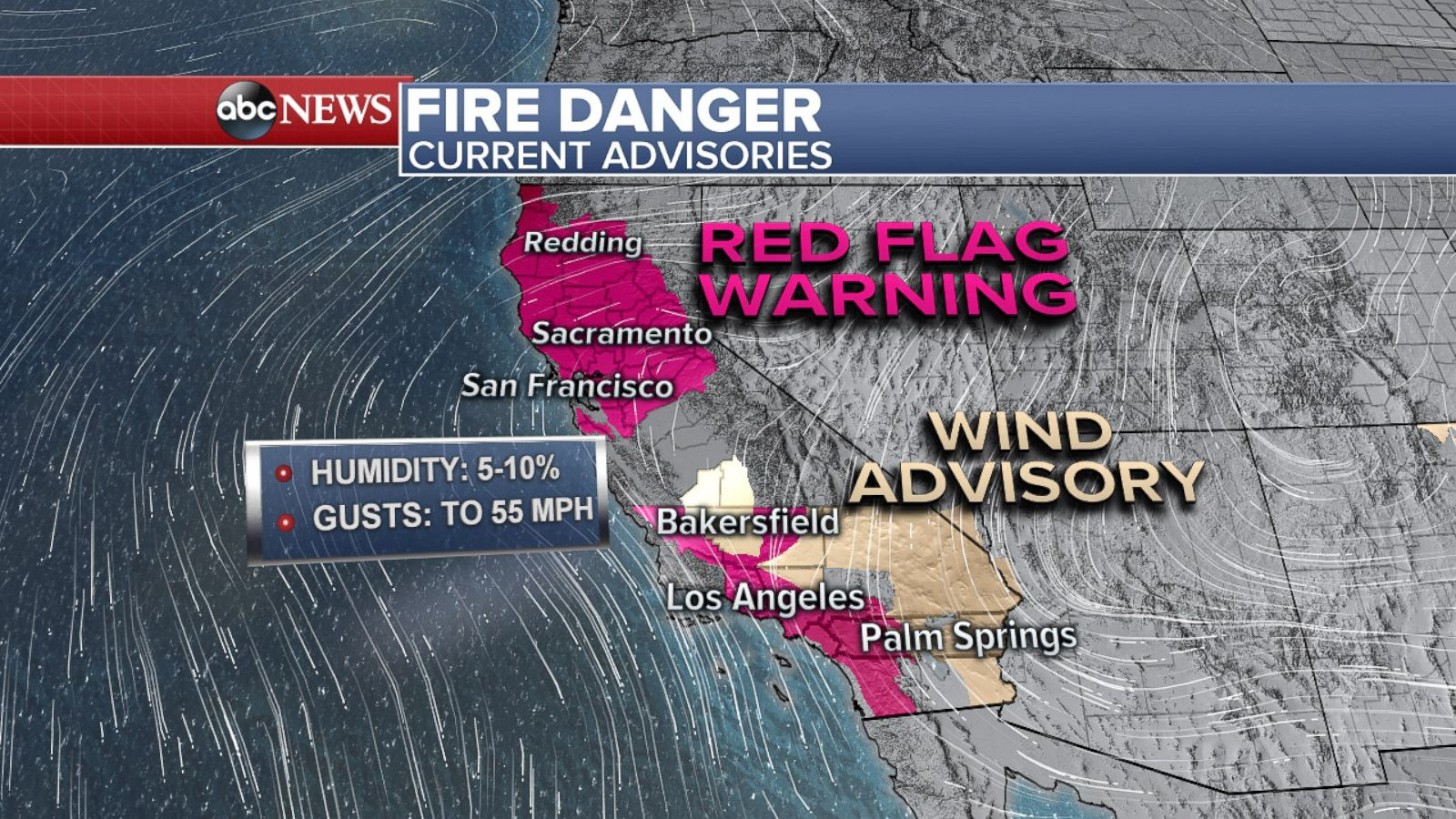 Photo: A Map Shows The Areas Of California Threatenedwildfires - Abc News California Fires Map