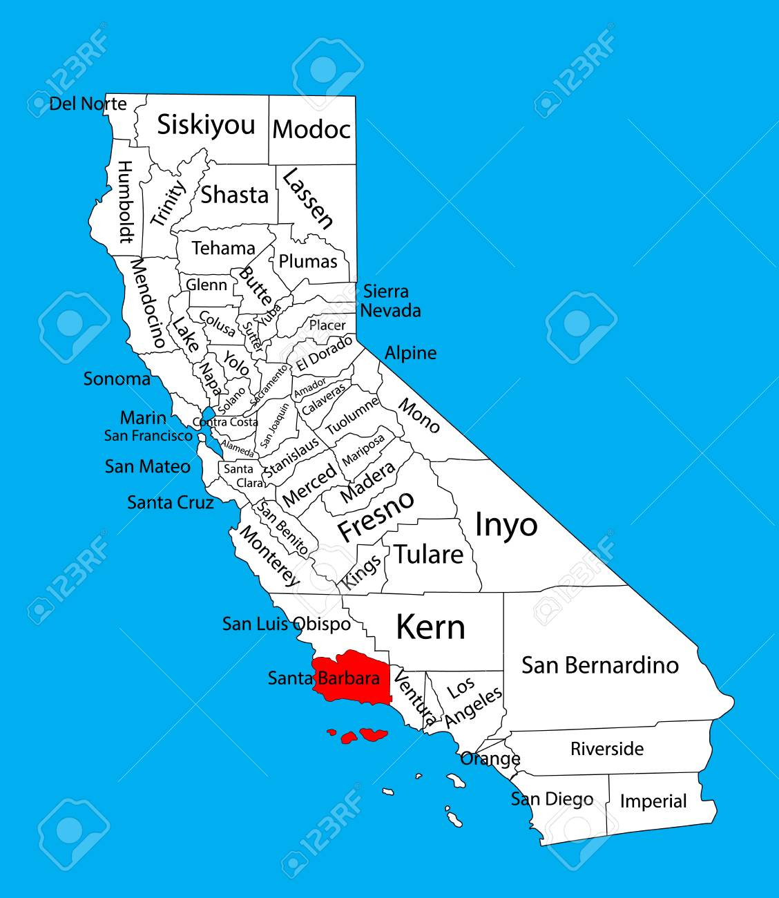 Photo Stock Vector Santa Map Of California Springs Santa Barbara - Map Of California Showing Santa Barbara