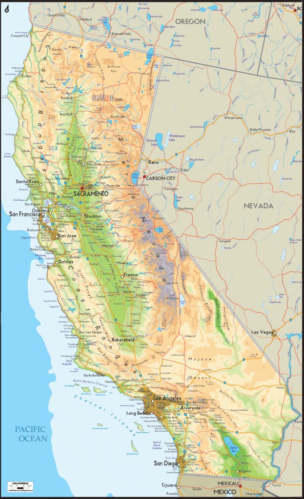 Physical Map Of California - Ezilon Maps | Abstract Facts In 2019 ...