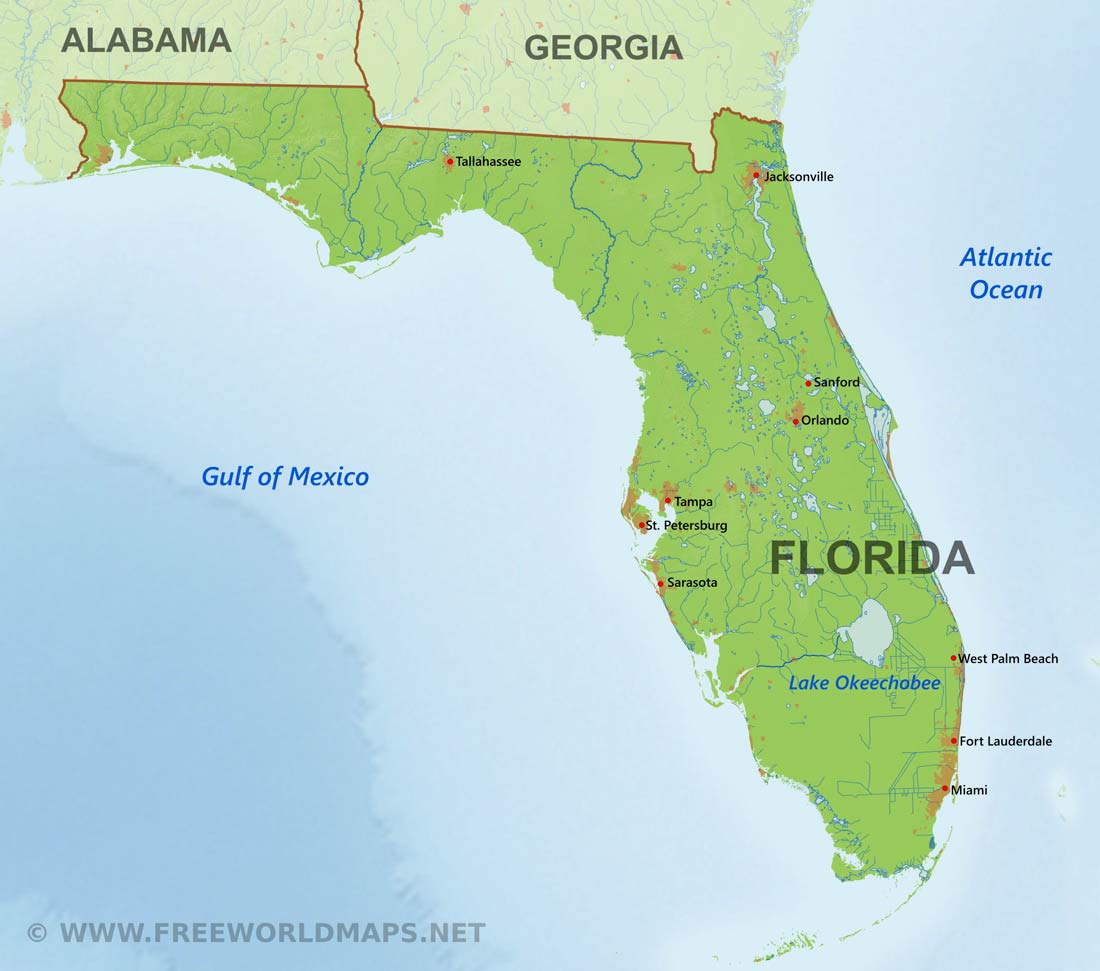 Physical Map Of Florida - Florida Ocean Map