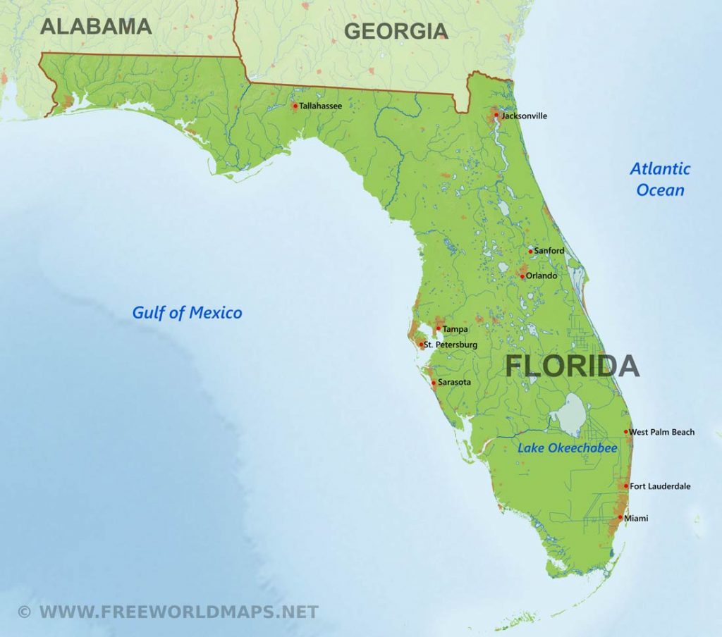 A Physical Map Of Florida - United States Map