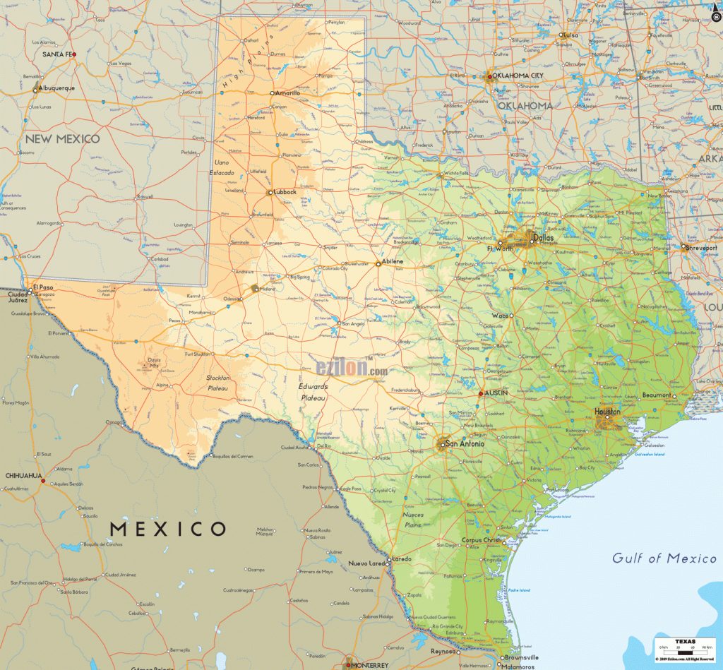 Physical Map Of Texas - Ezilon Maps - Carthage Texas Map | Printable Maps