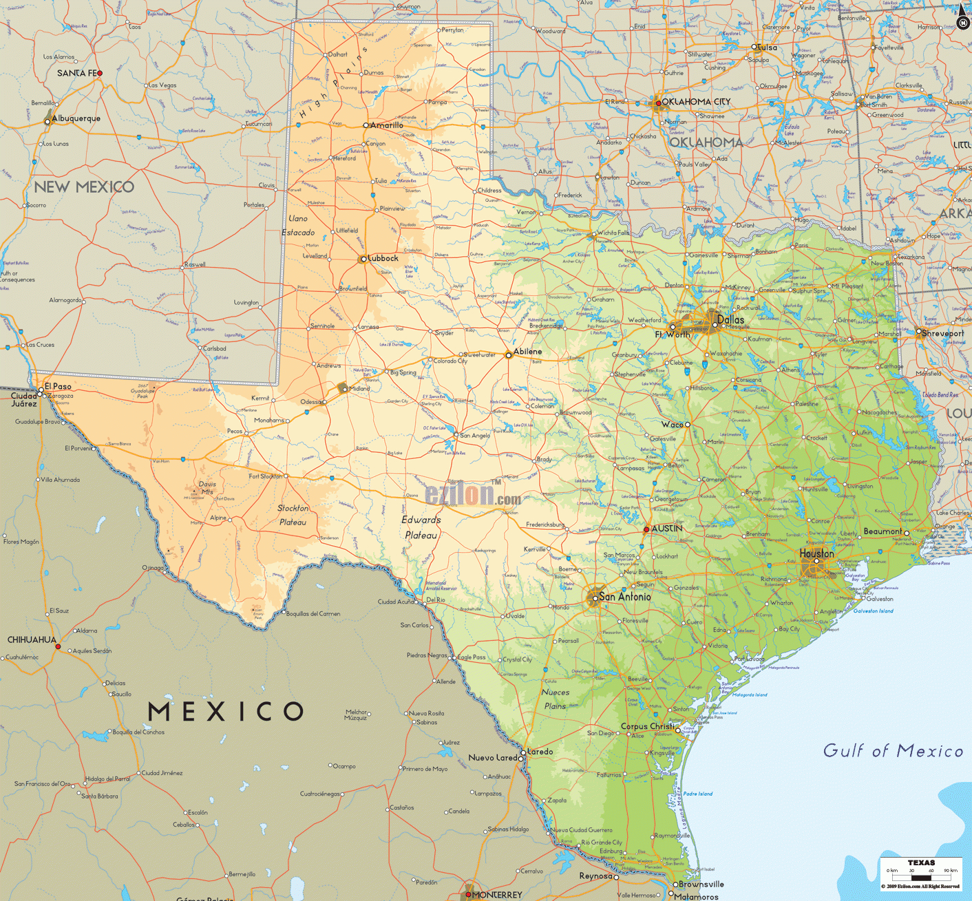 Physical Map Of Texas - Ezilon Maps - Carthage Texas Map
