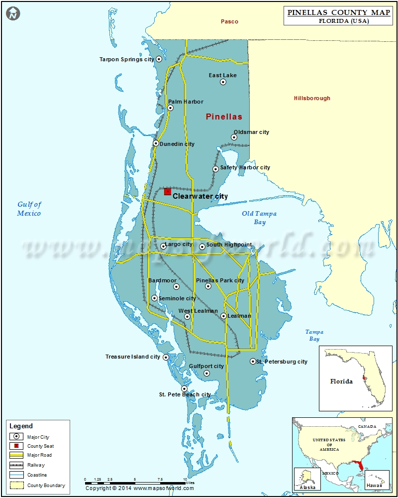 Pinellas County Map, Florida - Safety Harbor Florida Map
