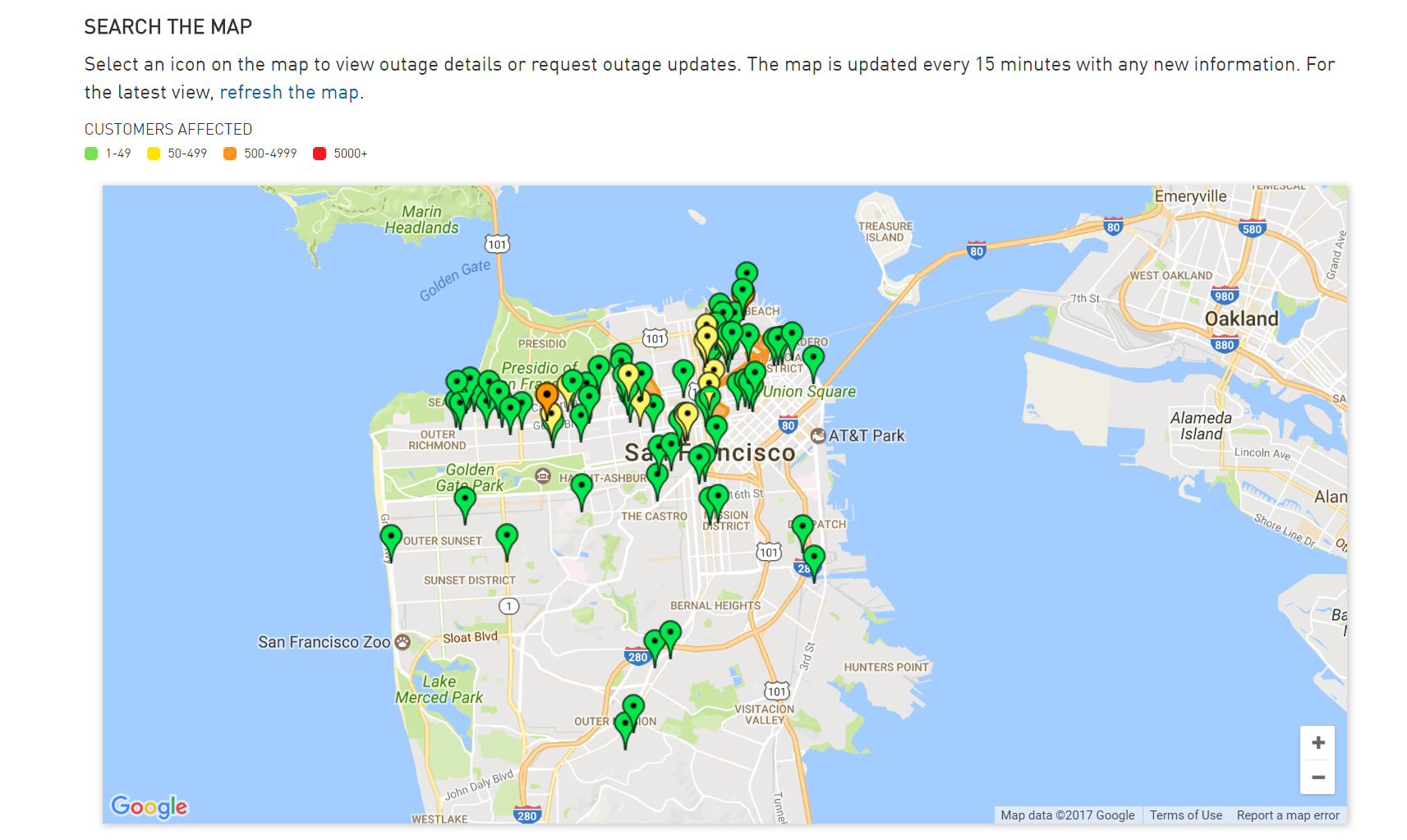 pacific gas and electric outages map