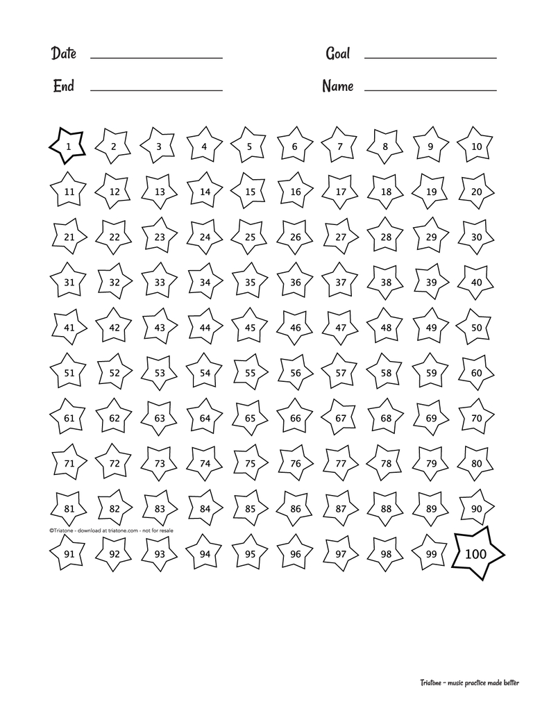 Practice Chart - 100 Stars ⭐ | Practice Charts - Repetition - Printable Star Map