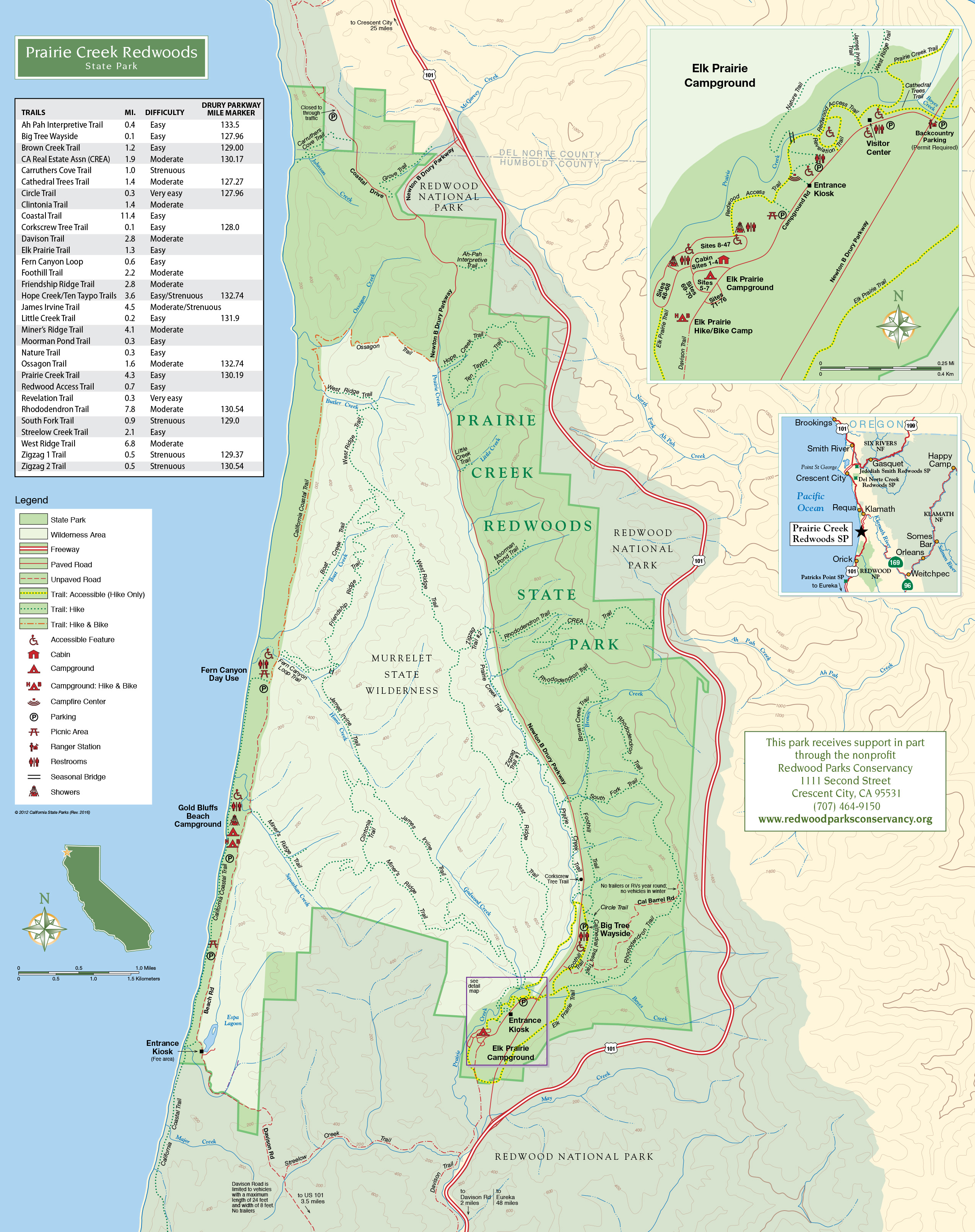 Prairie Creek Trails | Redwood Parks Conservancy - California Redwood Parks Map