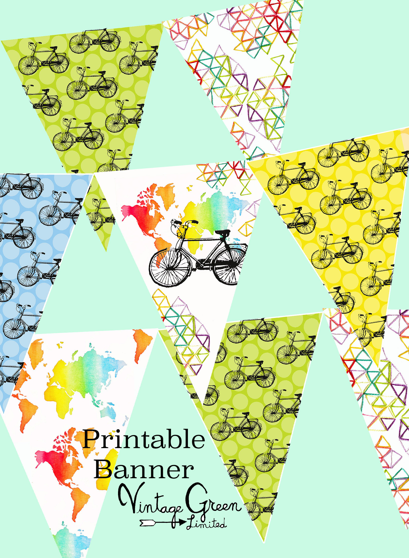 Printable Bike Bunting Map Banner Birthday Party Garland | Etsy - Printable Map Banner