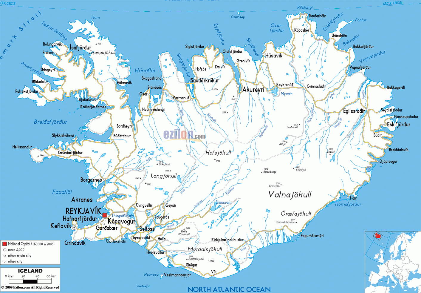 Printable Iceland Road Map,iceland Transport Map, Iceland - Printable Road Map Of Iceland