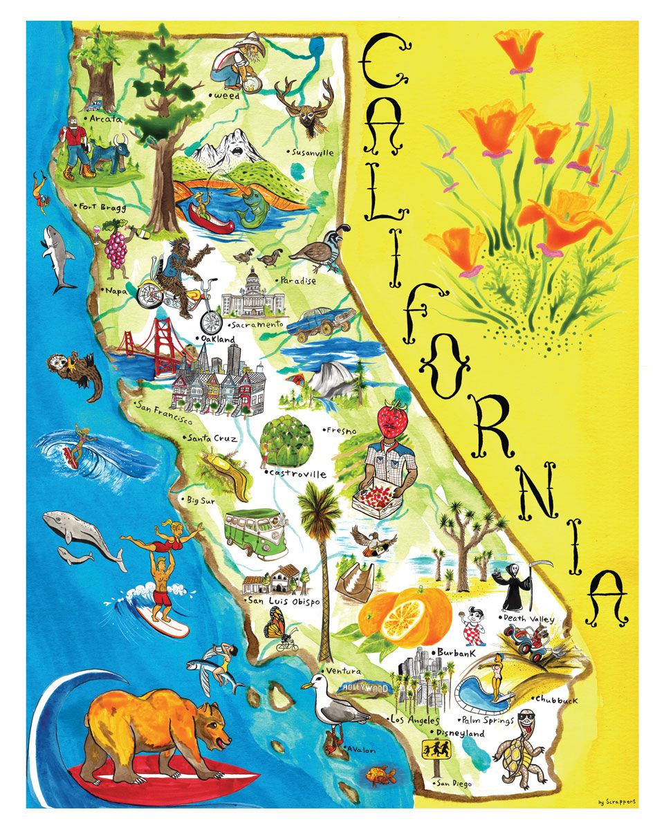 Printable Map Of California | Map Of California&amp;quot; Art Print - California Map Art