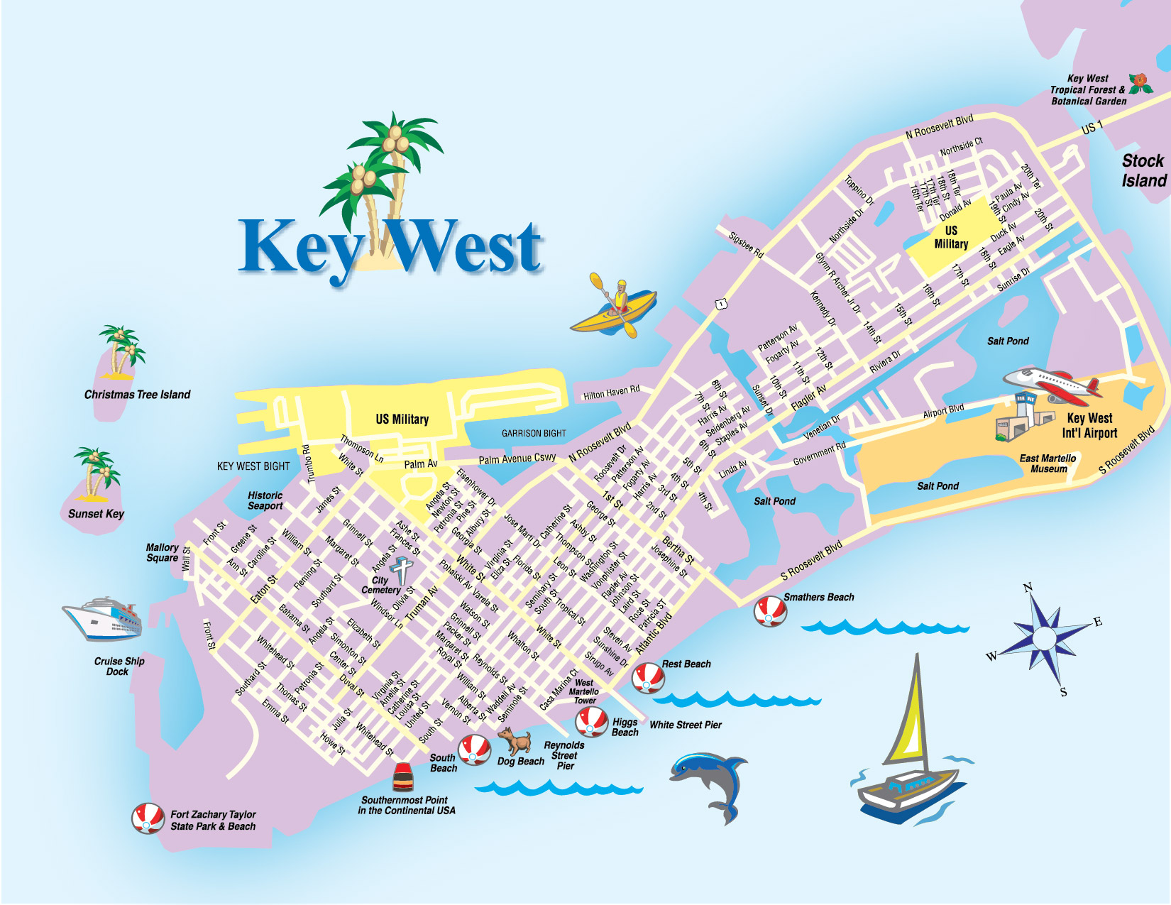 Printable Map Of Key West Florida Streets Hotels Area Attractions Pdf - Map Of Key West Florida Attractions