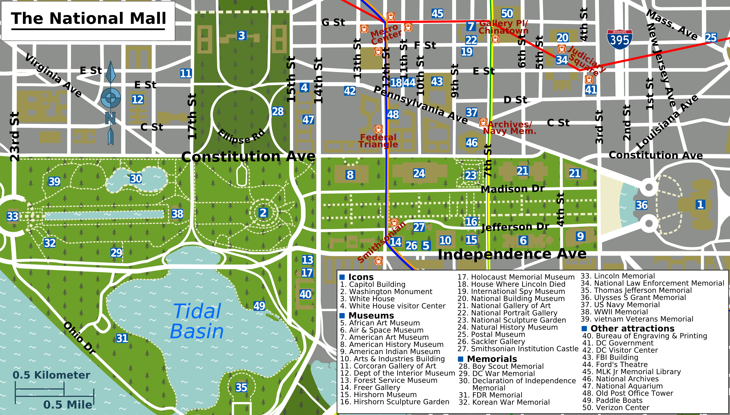 Printable Map Washington Dc | National Mall Map - Washington Dc - Printable Street Map Of Washington Dc