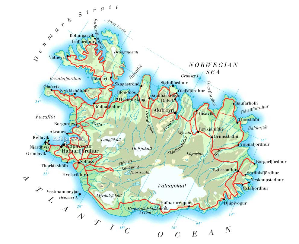 Printable Road Map Of Iceland And Travel Information | Download Free - Printable Map Of Iceland