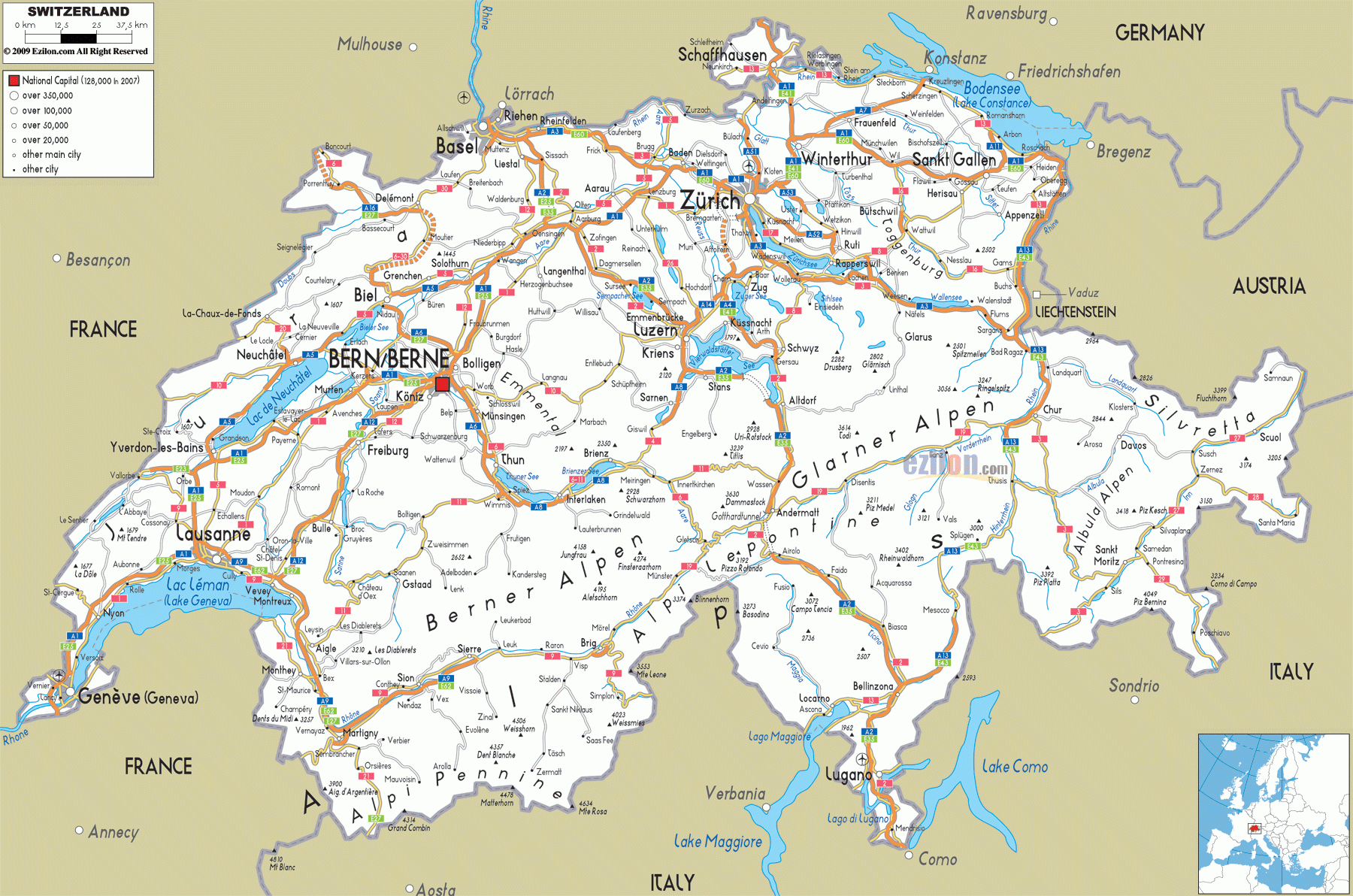 Printable Switzerland Road Map,swiss Transport Map,switzerland - Printable Road Maps