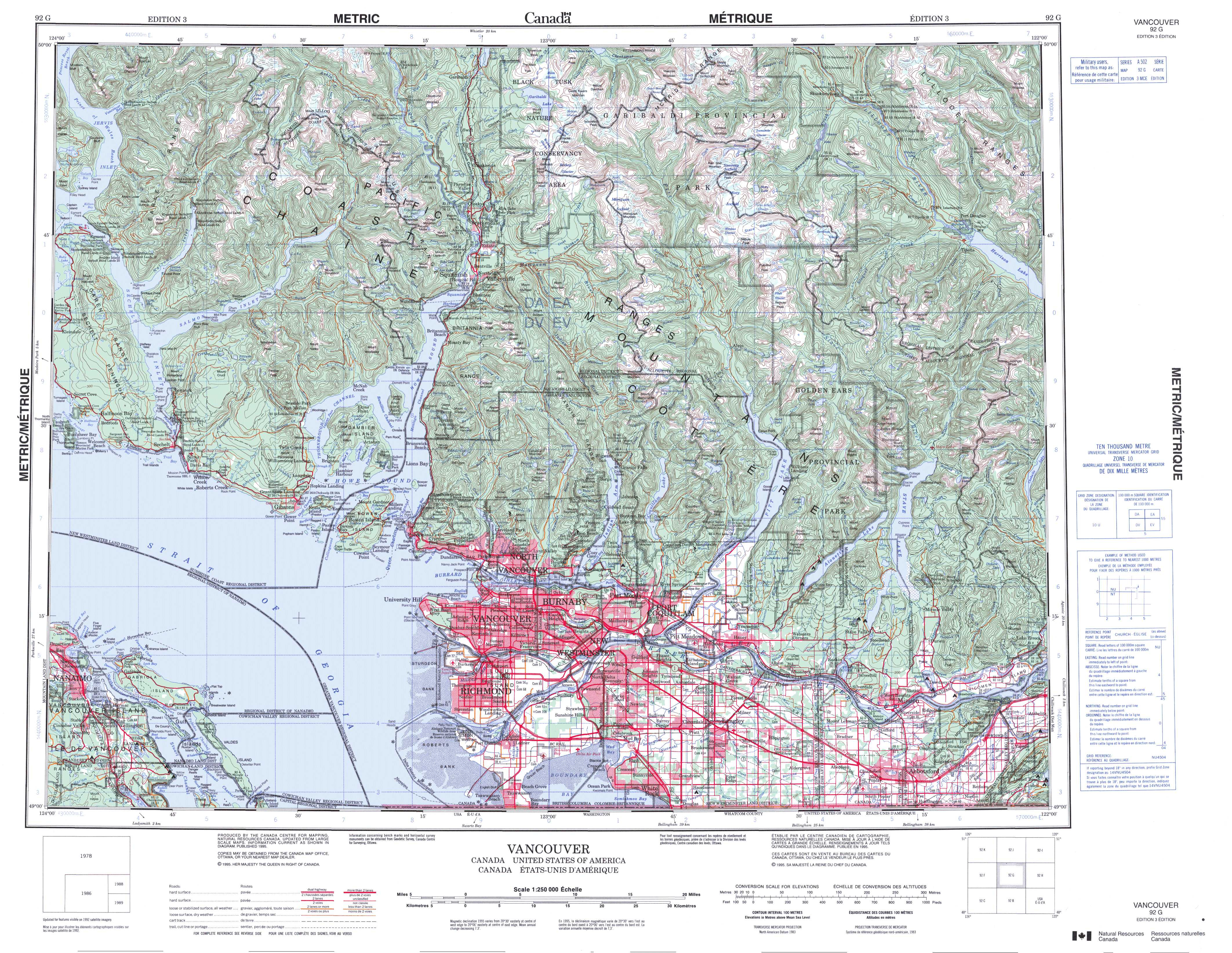 Printable Topographic Map Of Vancouver 092G, Bc - Printable Topographic Maps Free