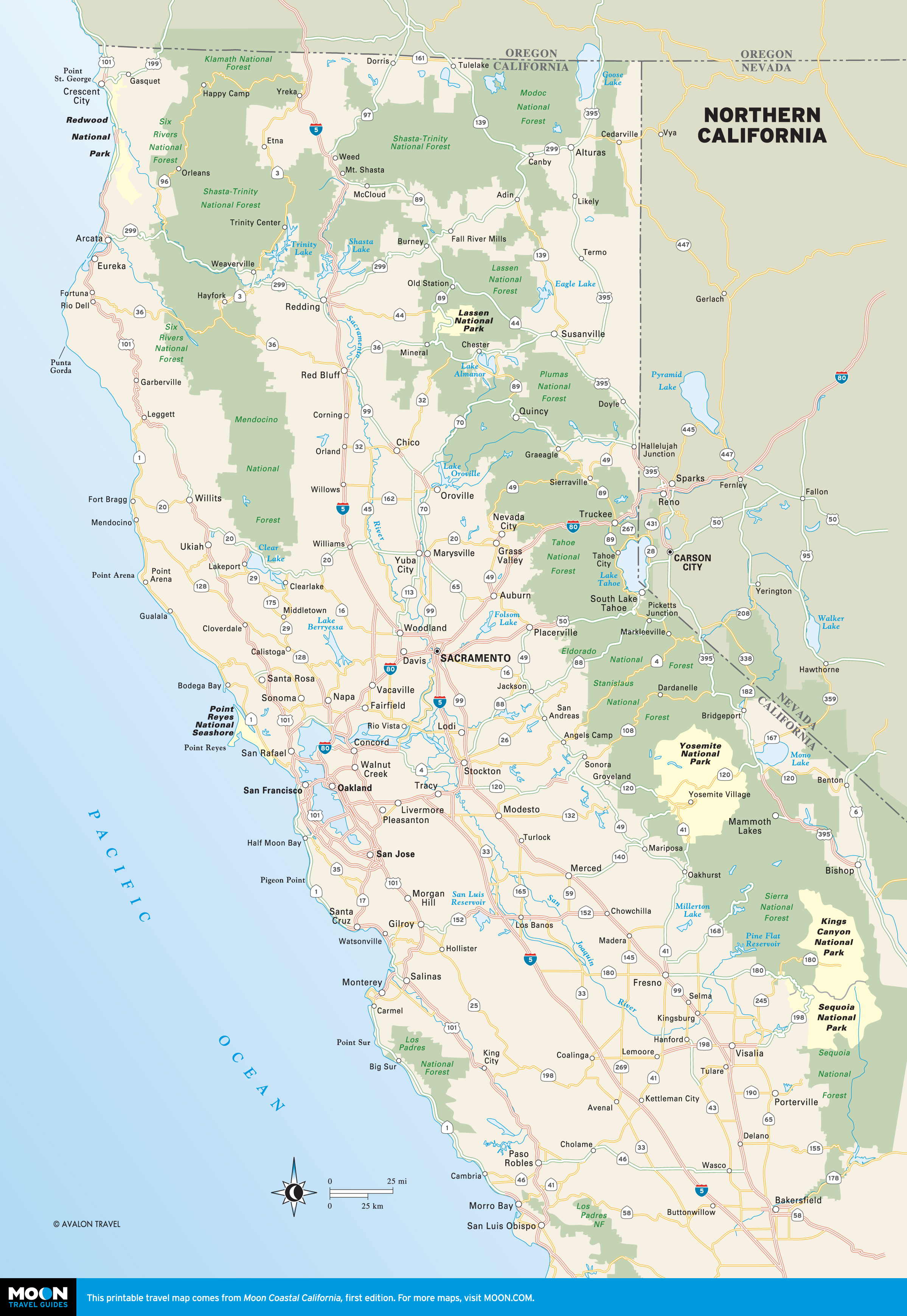 Printable Travel Maps Of California Moon Guides For Map North - Map Of California Coast North Of San Francisco