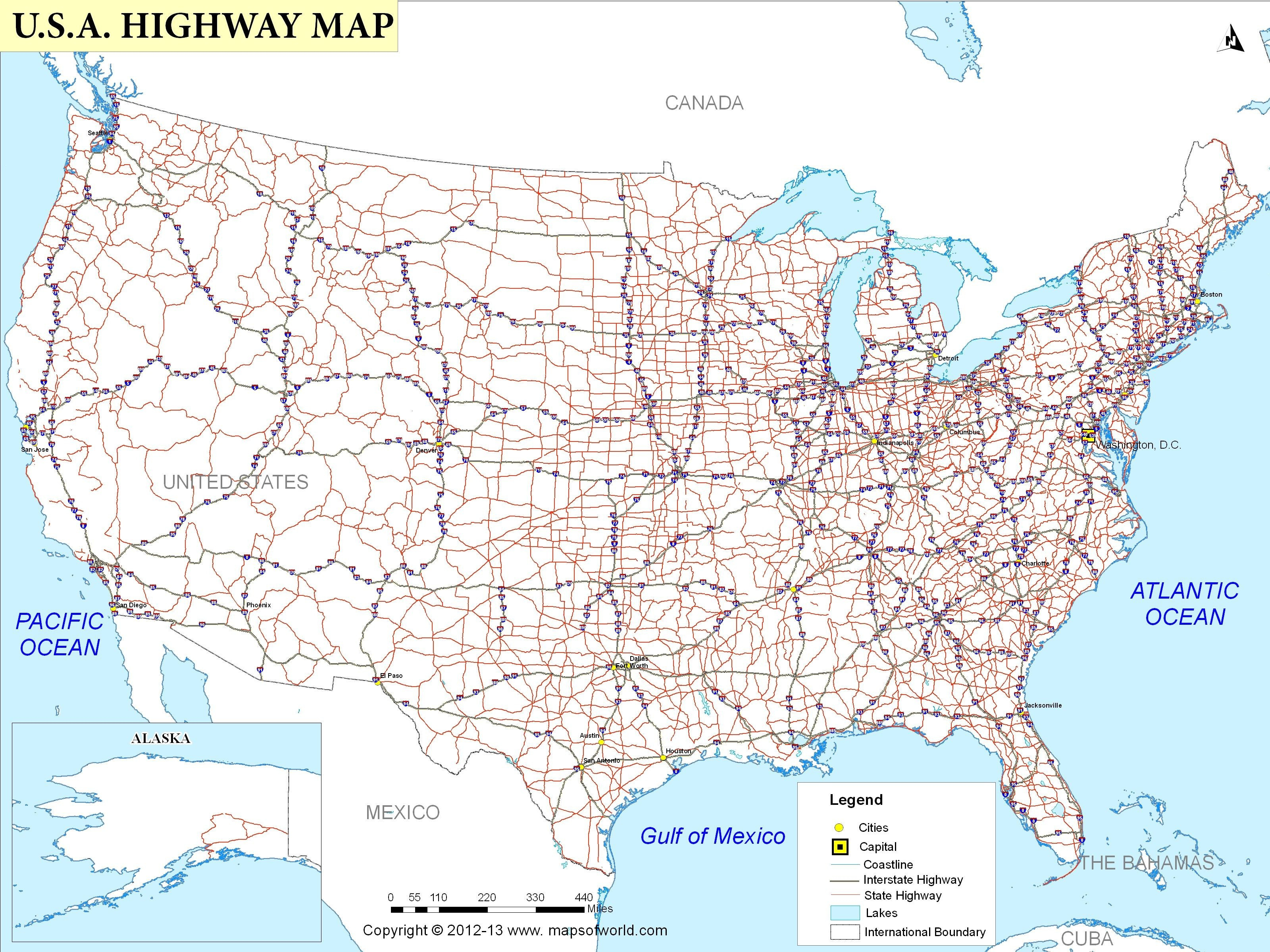 Printable Us Driving Map Refrence United States Major Highways Map - Printable Driving Maps