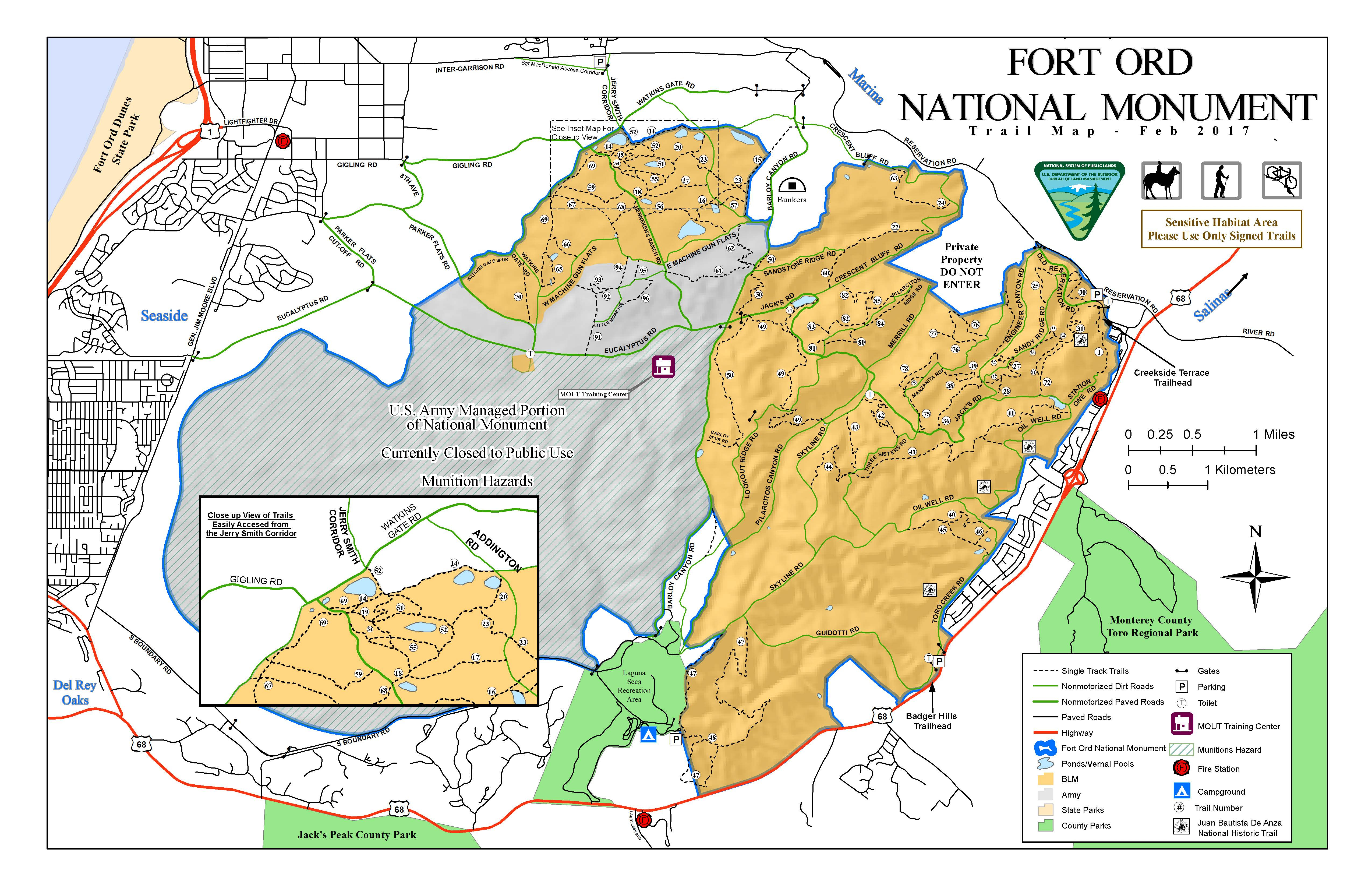 Public Room: California: Fort Ord National Monument Trail Map - California Public Hunting Land Map