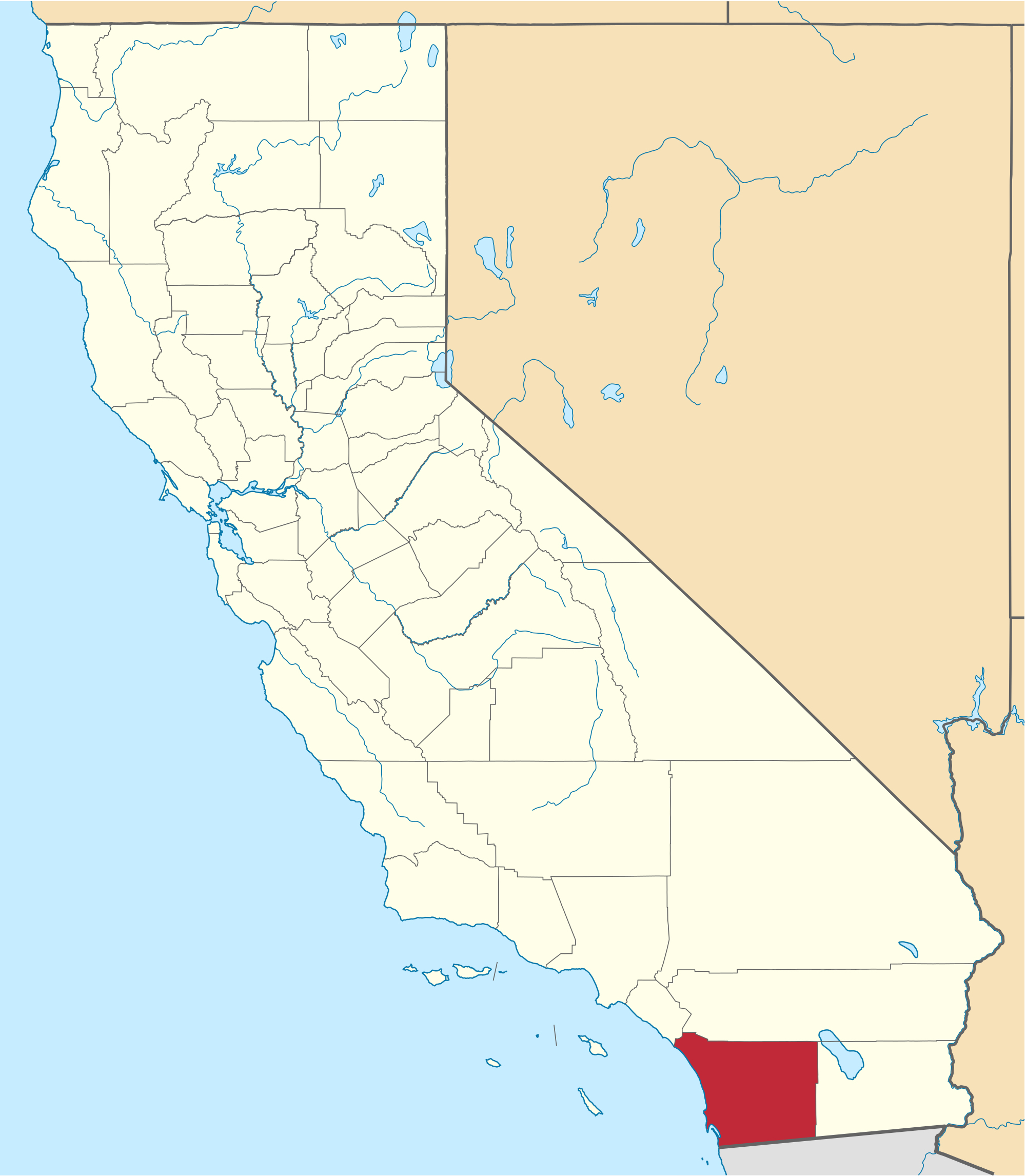 Px Map Of California Highlighting San Diego County Svg California - Where Can I Buy A Road Map Of California