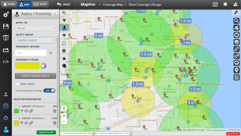 Radius Map And Proximity Tool - Maptive - Printable Radius Map - Printable Maps