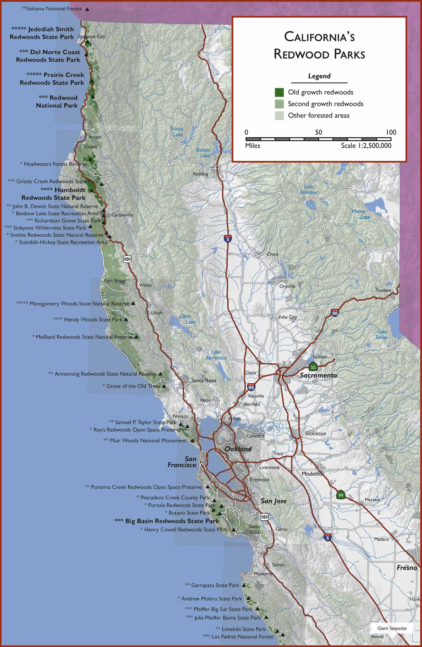 Redwood Hikes All Along The Coast. Links To How To Get To The Places - Northern California Hiking Map