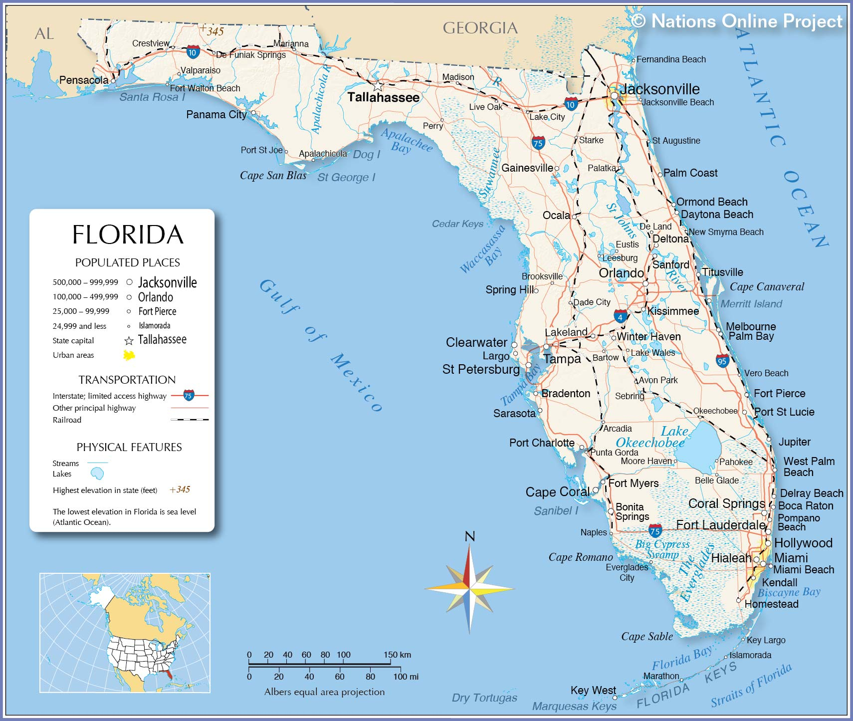 Reference Maps Of Florida, Usa - Nations Online Project - Florida Gulf Coast Towns Map