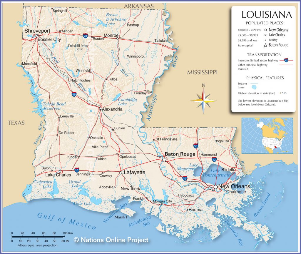 Reference Maps Of Louisiana, Usa - Nations Online Project - Texas ...