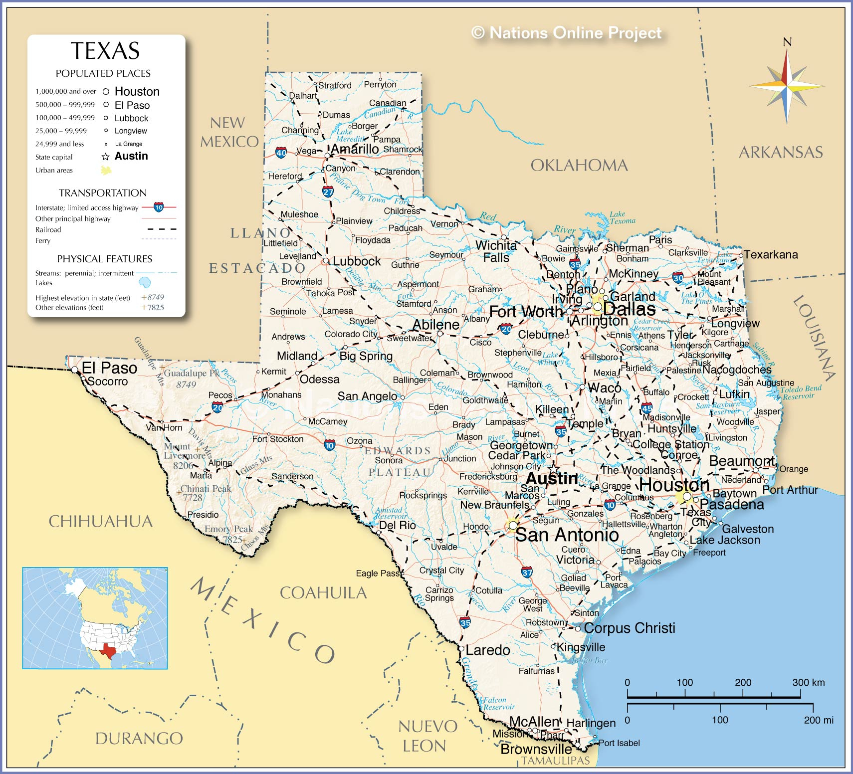 Reference Maps Of Texas, Usa - Nations Online Project - Snyder Texas Map