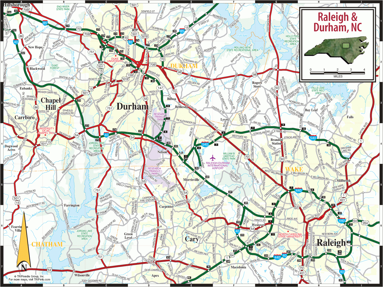 Research Triangle: Raleigh, Durham, Chapel Hill Nc Map - Printable Map Of Raleigh Nc