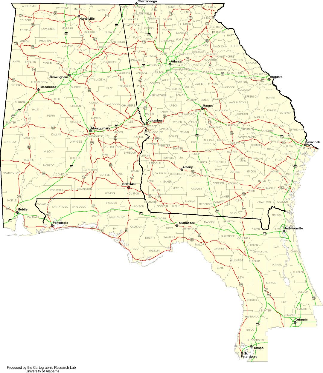Road Map Of Alabama And Georgia And Travel Information | Download - Road Map Of Georgia And Florida