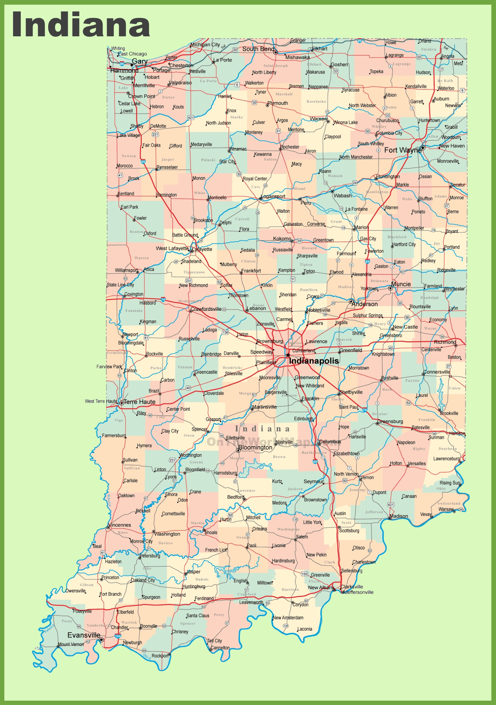 Road Map Of Indiana With Cities - Printable Map Of Indianapolis