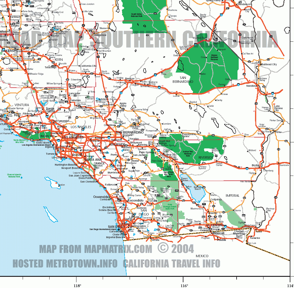 Road Map Of Southern California Including : Santa Barbara, Los - Detailed Map Of Southern California