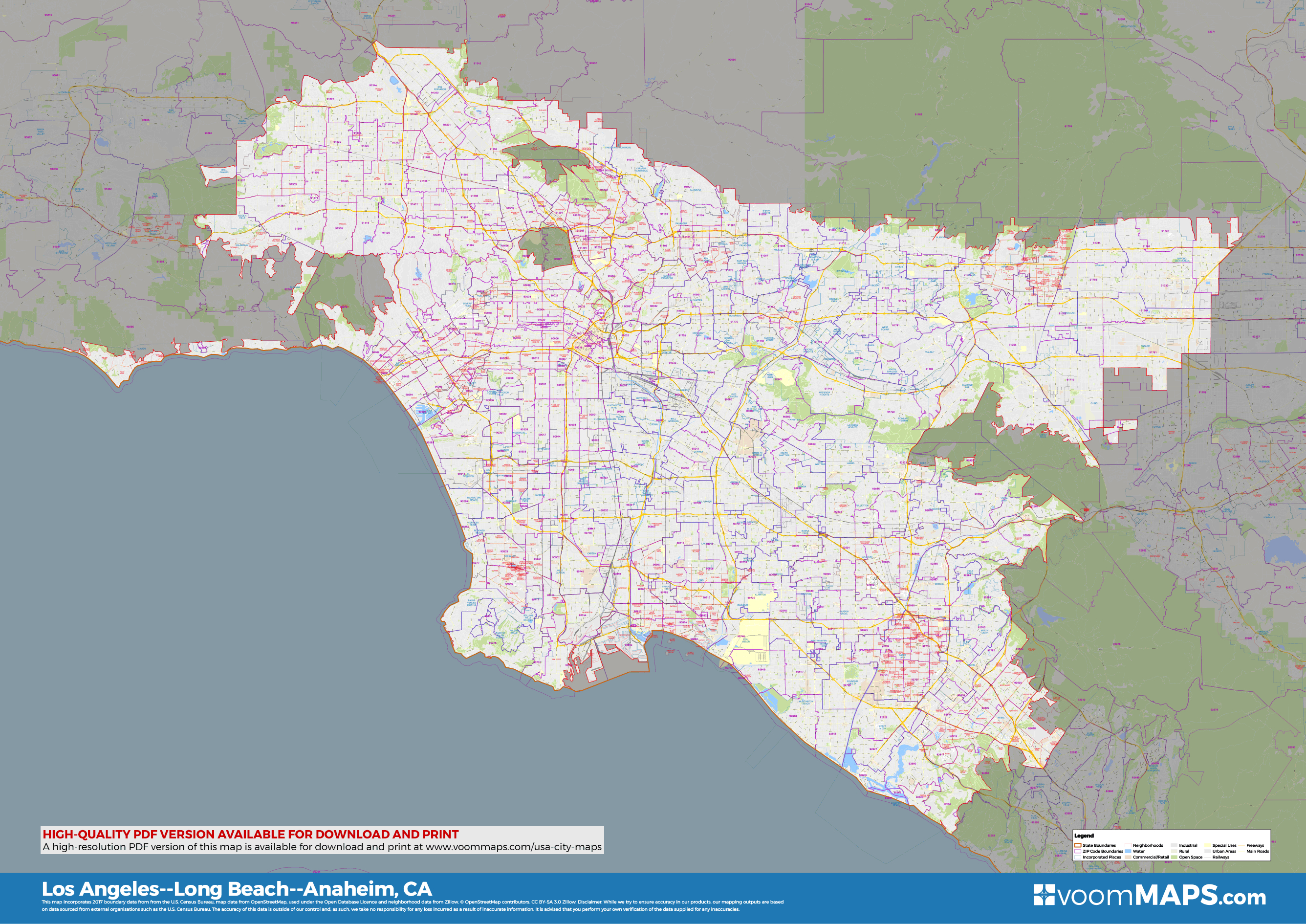 Road, Zip Code &amp;amp; Neighborhood Map Of Los Angeles, Long Beach - Los Angeles Zip Code Map Printable