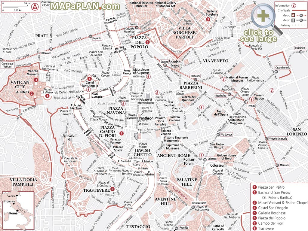 Rome Maps - Top Tourist Attractions - Free, Printable City Street Map - Map Of Rome Attractions Printable