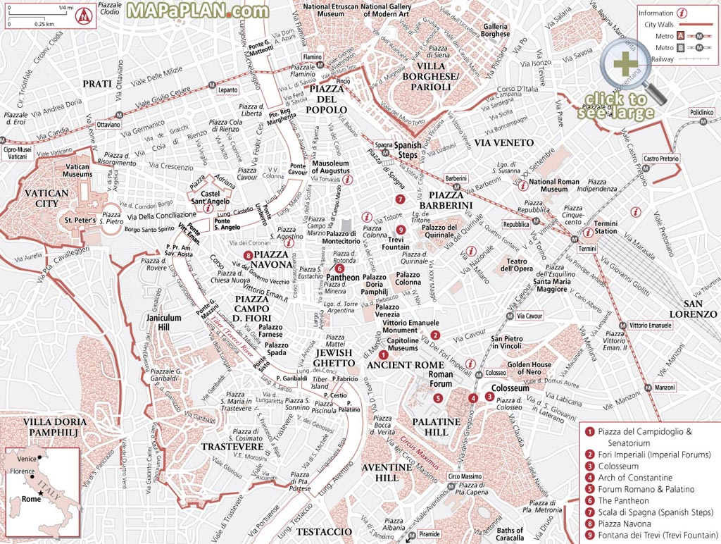 Rome Maps - Top Tourist Attractions - Free, Printable City Street Map - Printable Map Of Rome Tourist Attractions