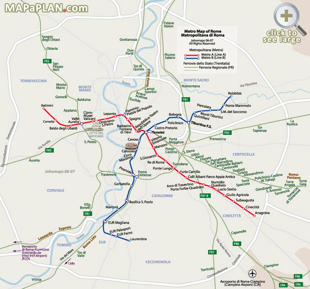 Rome Maps - Top Tourist Attractions - Free, Printable City Street Map - Printable Rome Metro Map